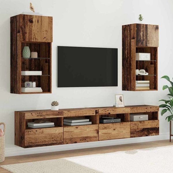 vidaXL Nástenné TV skrinky s LED 2 pcs Staré drevo 40,5 x 30 x 90 cm