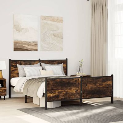 vidaXL Kovový posteľný rám bez matraca dymový dub 150x200 cm