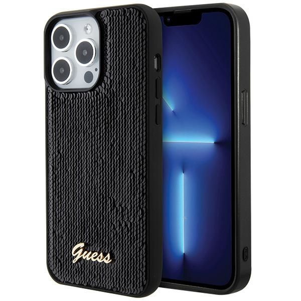 Guess puzdro pre iPhone 15 Pro 6,1" GUHCP15LPSFDGSK čierne HC Sequin Script Metal