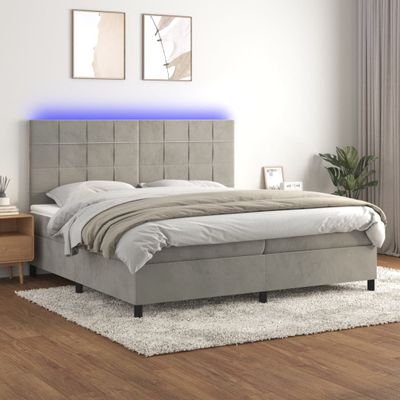 vidaXL Posteľ boxsping s matracom a LED bledosivá 200x200 cm zamat