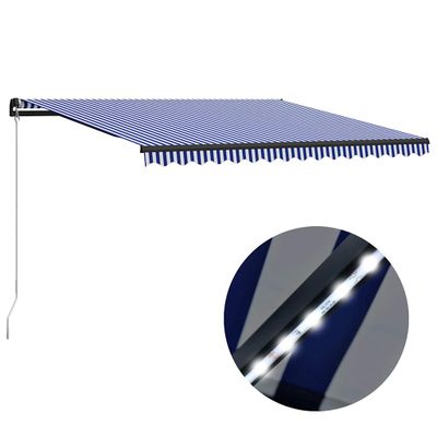 vidaXL Ručne zaťahovacia markíza s LED 450x300 cm modro-biela