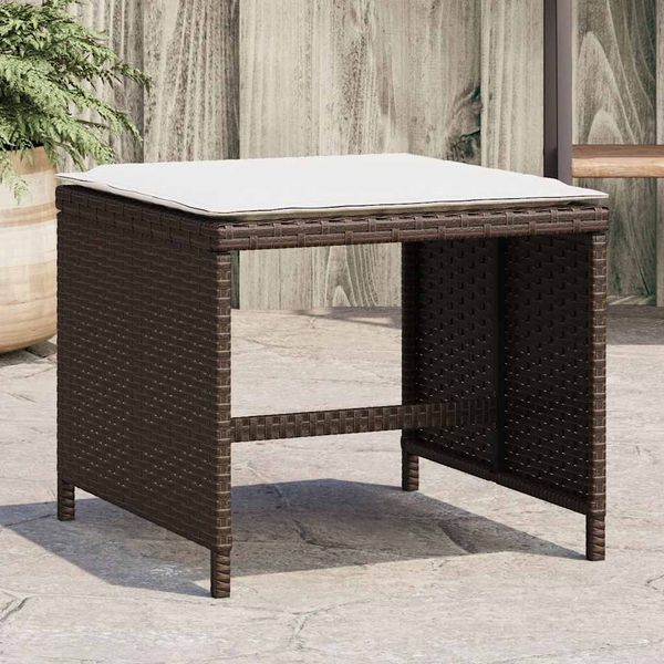 vidaXL Záhradné taburetky s vankúšmi 4 ks hnedé 41x41x36 cm polyratan