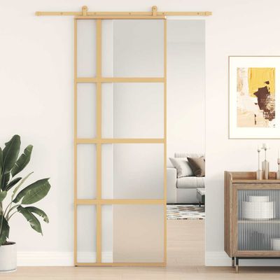vidaXL Posuvné dvere zlaté 76x205 cm matné ESG sklo a hliník