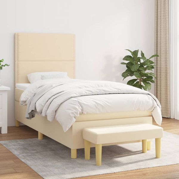 vidaXL Posteľný rám boxspring s matracom krémový 90x190 cm látka