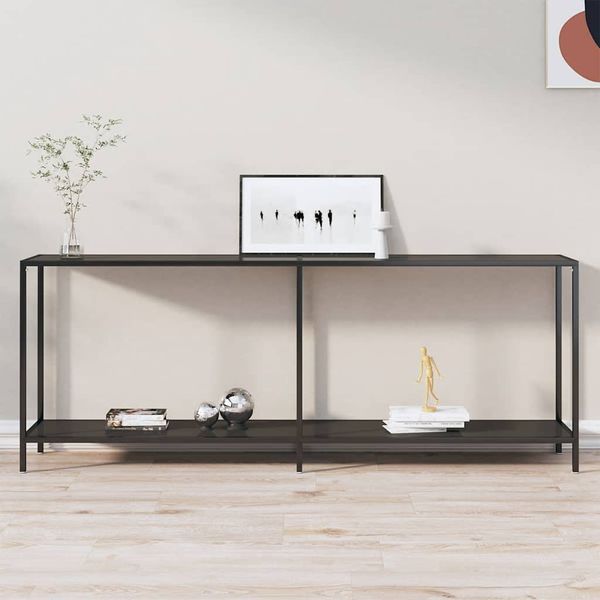 vidaXL Konzolový stolík čierny 200x35x75,5 cm tvrdené sklo