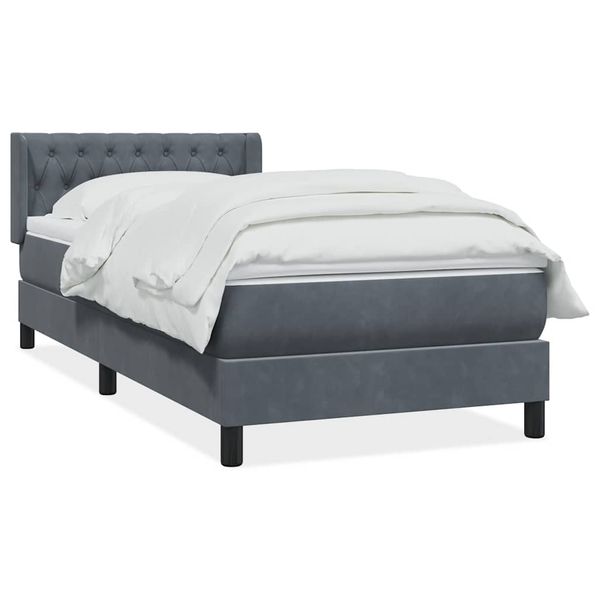 vidaXL Posteľný rám boxspring s matracom tmavosivý 90x220 cm zamat