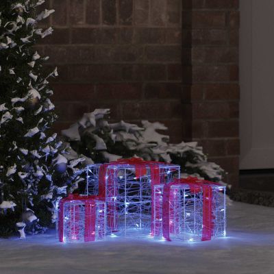 vidaXL Darčeková Škatľa s 60 LED-i 3 pcs Modrá 20 x 20 x 20 cm Akryl