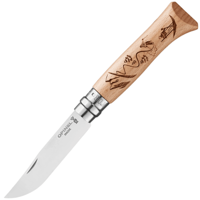 OPINEL 002188 VRI N°8 Skiing vreckový nôž 8,5 cm, bukové drevo, motív lyžovania