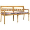 vidaXL Lavička Batavia a červený károvaný vankúš 150 cm tíkový masív