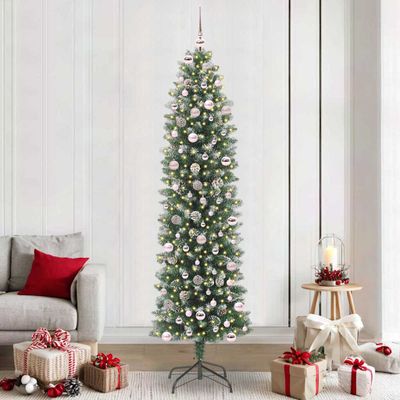 vidaXL Umelý chudý vianočný strom s 300 LED-i Zelená a biela 240 cm