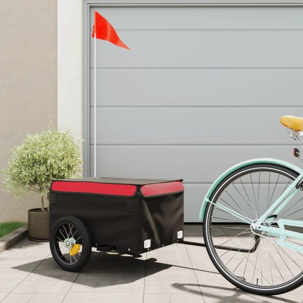 vidaXL Vozík za bicykel, čierno červený 30 kg, železo