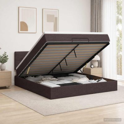 vidaXL Ottoman posteľ s matracom a LED Tmavohnedá 140 x 200 cm Látka