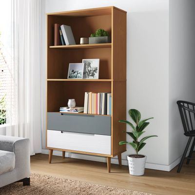 vidaXL Knižnica MOLDE, hnedá 85x35x170,5 cm, borovicový masív