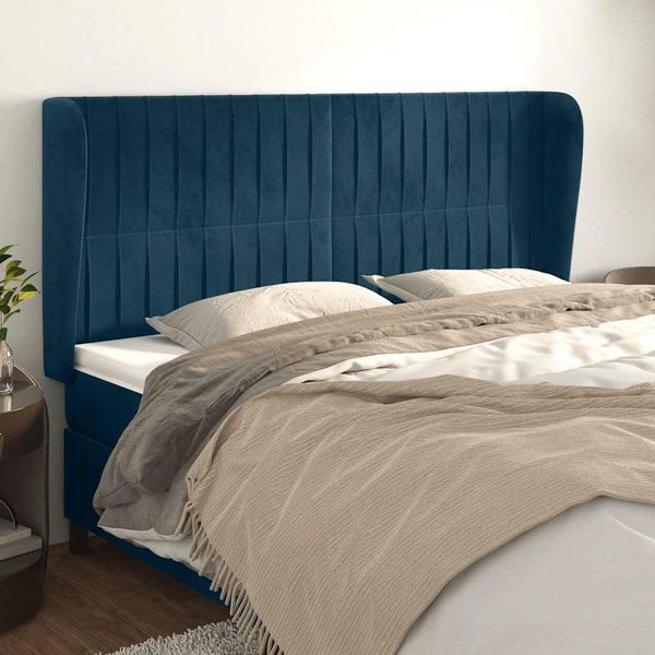 vidaXL Čelo postele so záhybmi tmavomodrá 163x23x118/128 cm zamat