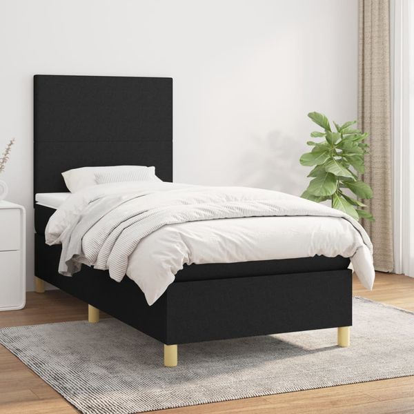 vidaXL Posteľný rám boxspring s matracom čierny 90x190 cm látka