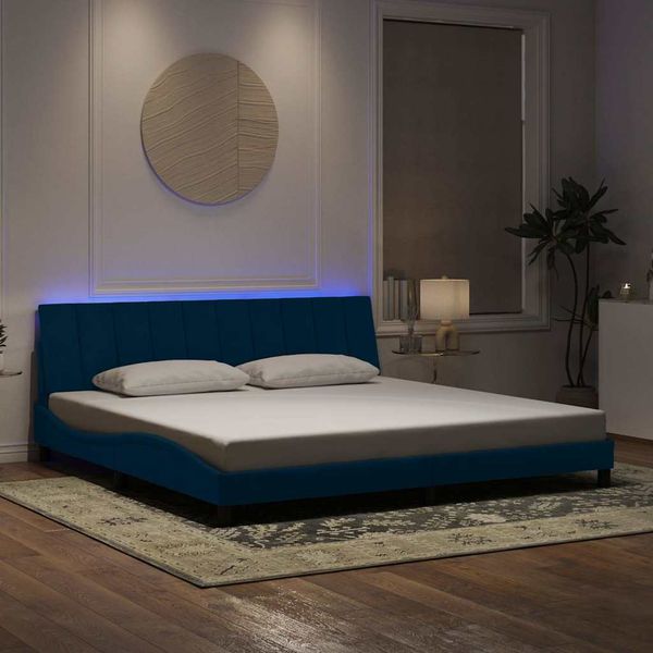 vidaXL Rám postele s LED bez matraca Hankomodrý 200x200 cm zamat