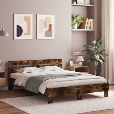 vidaXL Posteľný rám s čelom dymový dub 150x200 cm kompozitné drevo
