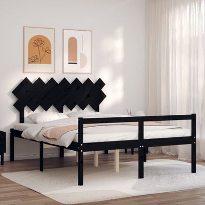 vidaXL Posteľ pre seniorov s čelom, čierna, 140x200 cm, drevený masív