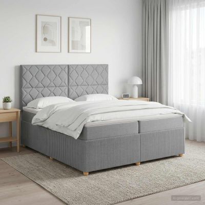 vidaXL LED boxspring posteľ s matracom Svetlosivá 200 x 200 cm Látka