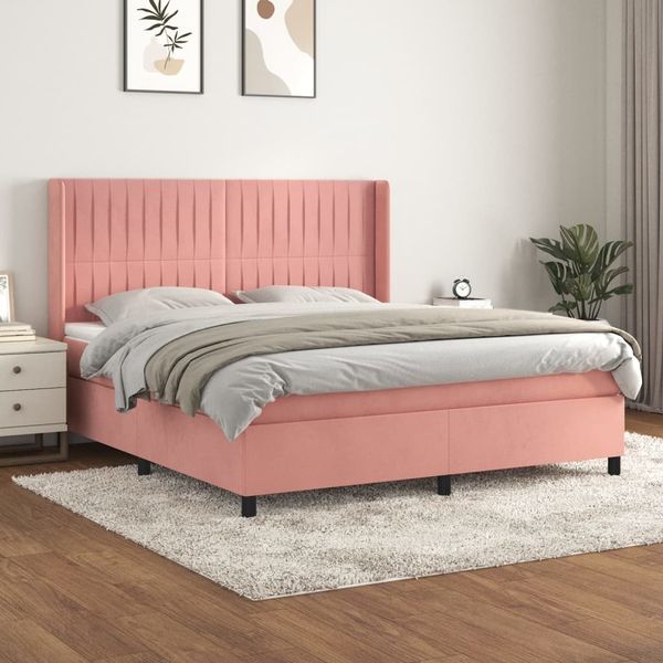 vidaXL Posteľný rám boxsping s matracom ružový 180x200 cm zamat