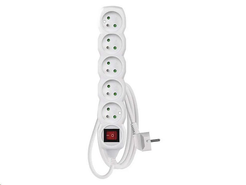 Prodlužovací kabel EMOS P1512 / 2 m / 5 zásuvek / s vypínačem / bílý / PVC / 1 mm2