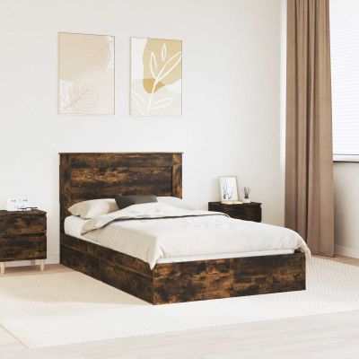 vidaXL Úložná posteľ Dymová dub 135 x 190 cm Kompozitné drevo