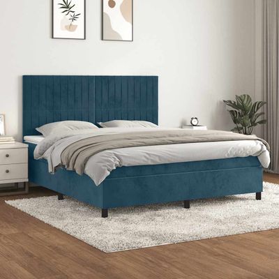 vidaXL Posteľný rám boxsping s matracom tmavomodrý 160x200 cm zamat