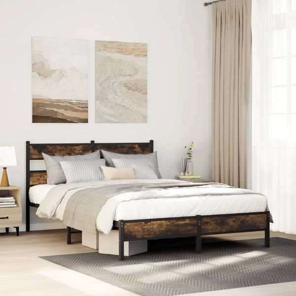 vidaXL Posteľ bez matraca so čelom dymový dub 140x190 cm