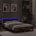 vidaXL Posteľný rám s čelom a LED dymový dub 135x190 cm