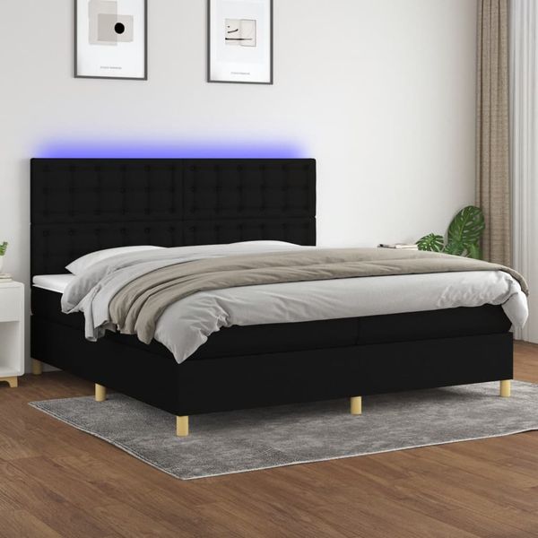 vidaXL Posteľ boxsping s matracom a LED čierna 200x200 cm látka