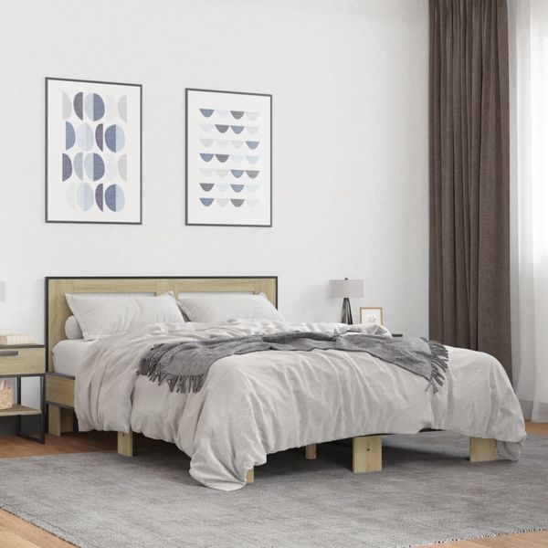 vidaXL Posteľný rám dub sonoma 140x190 cm kompozitné drevo a kov