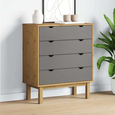 vidaXL Skrinka so zásuvkami OTTA, hnedo sivá 76,5x39,5x90 cm, borovica