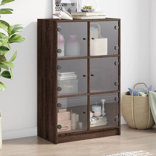 vidaXL Vysoká skrinka s dvierkami hnedý dub 68x37x109 cm kompoz. drevo