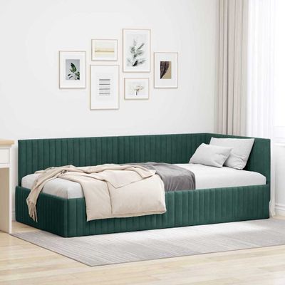 vidaXL Rohový rám postele Tmavozelená 100 cm x 200 cm Zamat