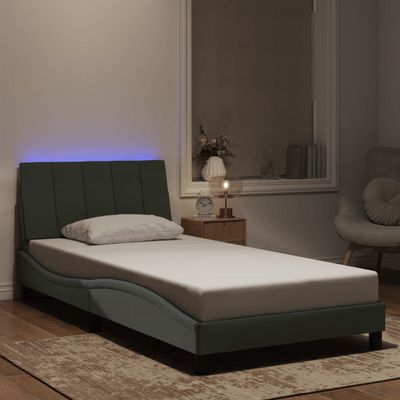 vidaXL Rám postele s LED bez matraca Hankobledosivý 100x200 cm zamat