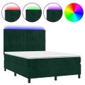 vidaXL Posteľný rám boxsping matrac a LED tmavozelený 140x200 cm zamat