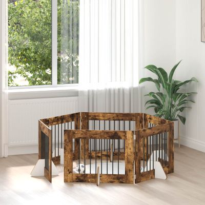 vidaXL Brána pre psov so stojanmi 6 pcs Dymový dub 80 x 60 cm