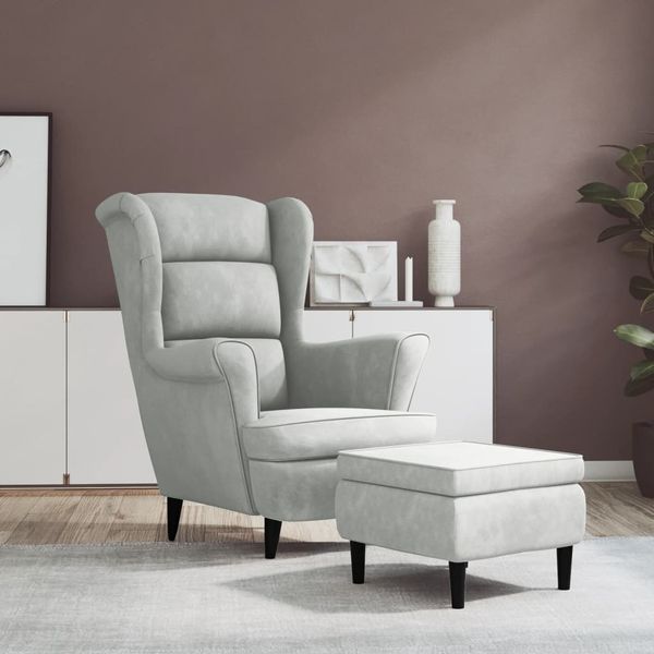 vidaXL Kreslo wingback s podnožkou bledosivé zamatové