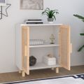 vidaXL Komoda biela 60x30x70 cm masívna borovica a prírodný ratan