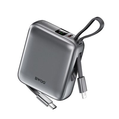BWOO power bank P74 22.5W 10000 mAh with 2 built-in cables 1 x USB-C  1 x Lightning black