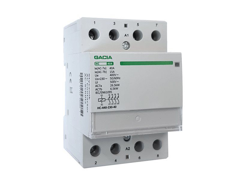 Stykač GACIA HC-440 4P/40A, 4NO, 230 V, na DIN lištu