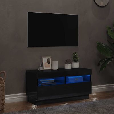 vidaXL TV skrinka s LED svetlami lesklá čierna 80x35x40 cm