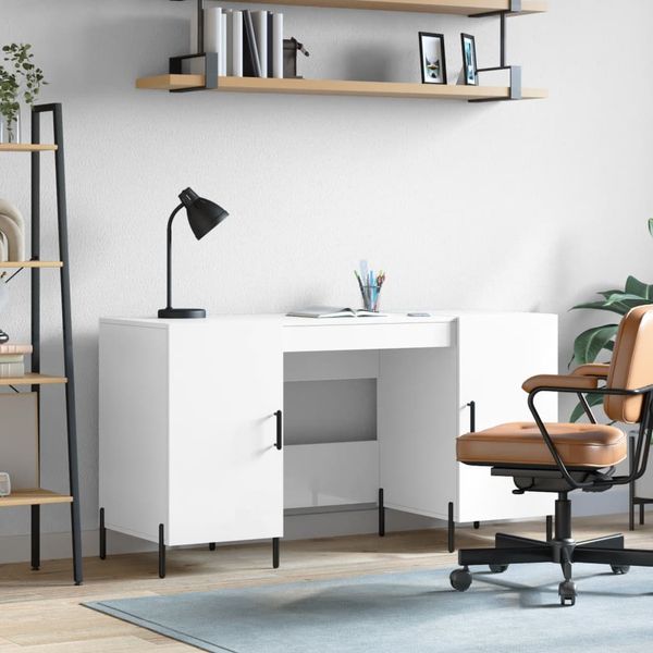 vidaXL Stôl lesklý biely 140x50x75 cm spracované drevo