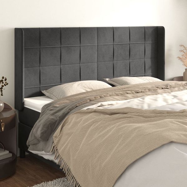 vidaXL Čelo postele so záhybmi tmavosivé 203x16x118/128 cm zamat
