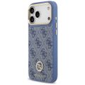 Puzdro Guess 4G Strass Logo & Big Strap Metal Buttons MagSafe pre iPhone 17 Pro Max modré