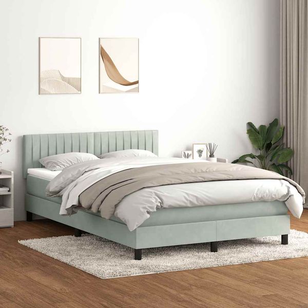 vidaXL Box Spring Posteľ s matracom a LED Svetlosivá 160x220 cm Zamat