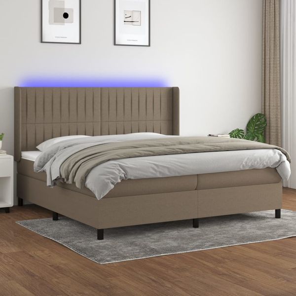 vidaXL Posteľ boxsping s matracom a LED sivohnedá 200x200 cm látka