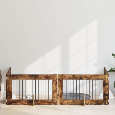 vidaXL Brána pre psov so stojanmi 4 pcs Dymový dub 100 x 60 cm