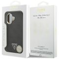 Puzdro Guess Case Magsafe 4G PU Leather Case s trojuholníkovým logom a strieborným kovovým rámom fotoaparátu pre iPhone 17 čierna
