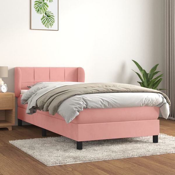 vidaXL Posteľný rám boxsping s matracom ružový 90x200 cm zamat